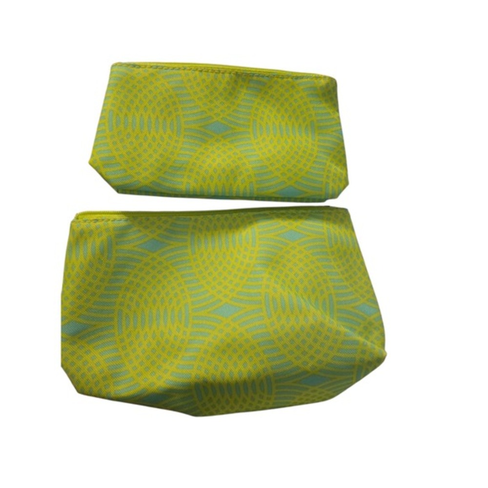 Clinique Cosmetic Bag Set Green‎ Geo Print Zipper Pouch Travel Makeup Organizer